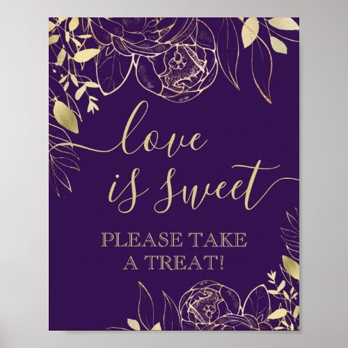 Purple  Gold Modern Floral Sweet Favor Table Poster