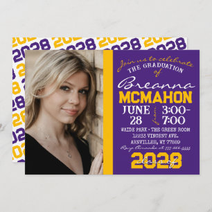 Purple & Gold Modern Graduation Photo Invitation