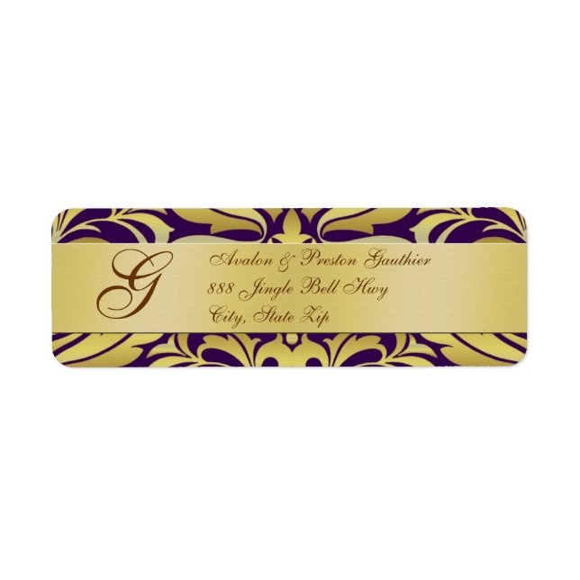 Purple Gold  Monogram Christmas Address Labels (Front)