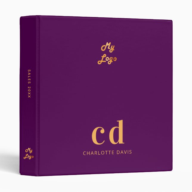 Purple gold monogram elegant business logo 3 ring binder (Front/Spine)