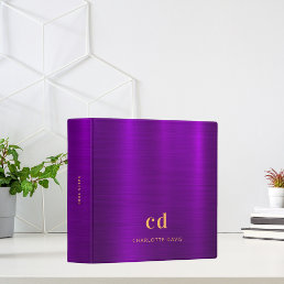 Purple gold monogram initials elegant glamorous  3 ring binder