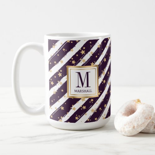 Purple Gold Monogram Name Christmas Holiday Coffee Mug