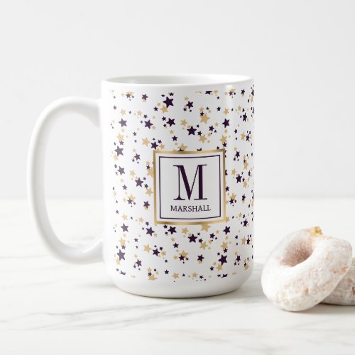 Purple Gold Monogram Name Christmas Holiday Coffee Mug