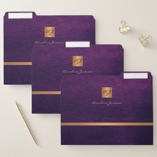 Purple gold monogrammed classy elegant chic file folder