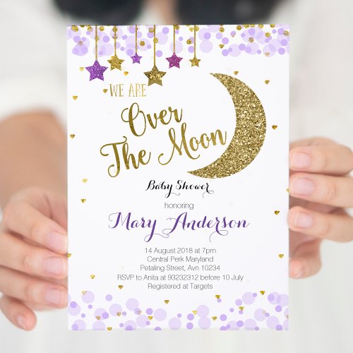 Purple Gold Moon Baby Shower Invitation