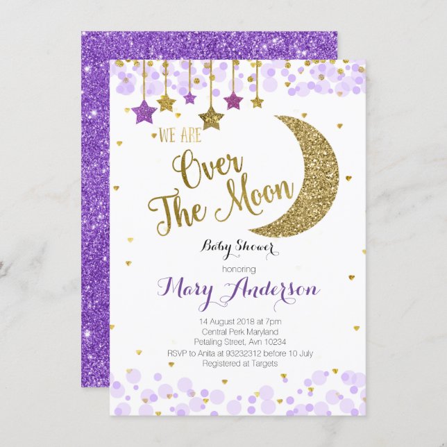 Purple Gold Moon Baby Shower Invitation (Front/Back)