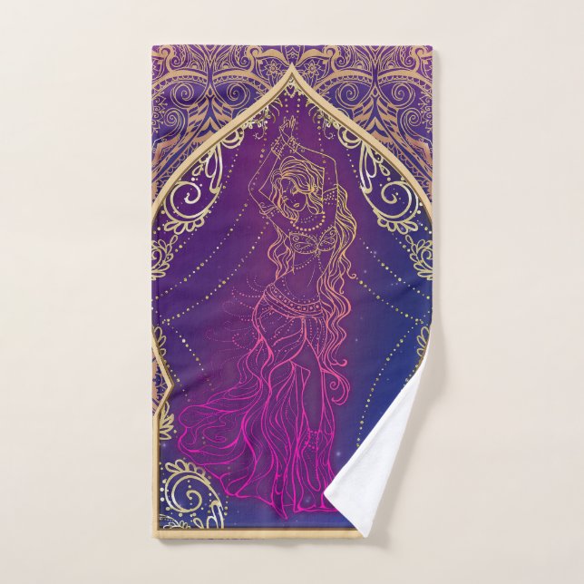 Purple & Gold Moroccan Arabian Belly Dancing Glam Bath Towel Set (Hand Towel)