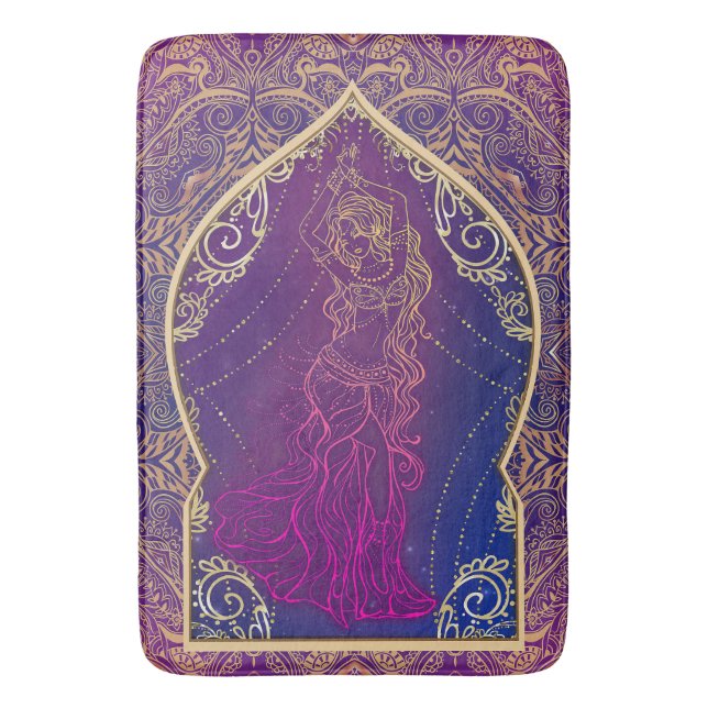 Purple & Gold Moroccan Arabian Belly Dancing Glam Bathroom Mat (Front Vertical)