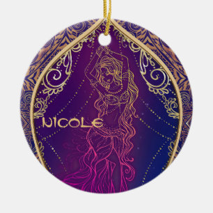Purple & Gold Moroccan Arabian Belly Dancing Glam Ceramic Ornament