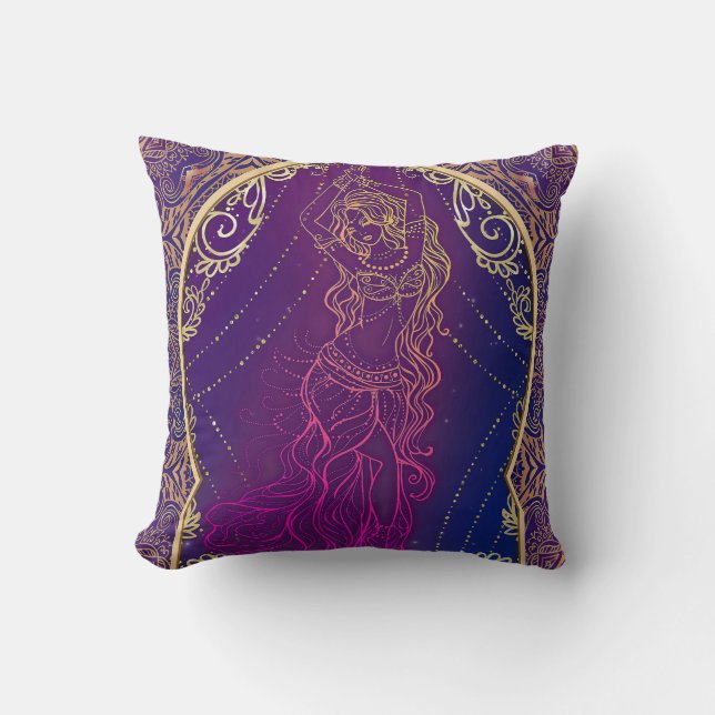 Purple & Gold Moroccan Arabian Belly Dancing Glam Throw Pillow (Front)