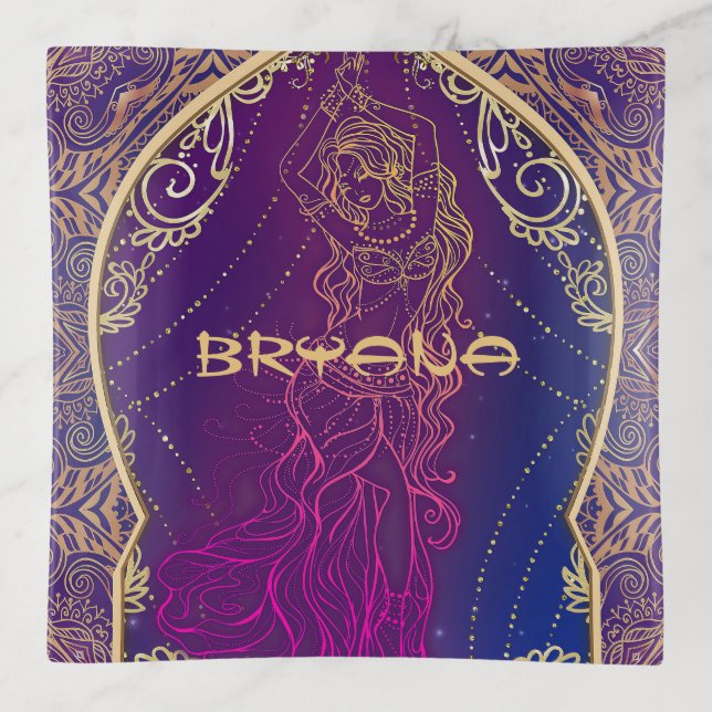 Purple & Gold Moroccan Arabian Belly Dancing Glam Trinket Tray (Front)