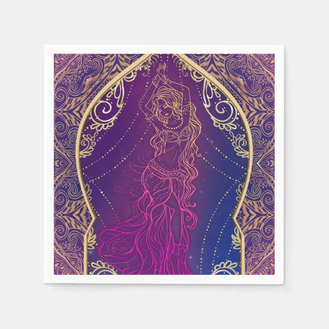 Purple & Gold Moroccan Arabian Belly Dancing Party Paper Napkins (Front)