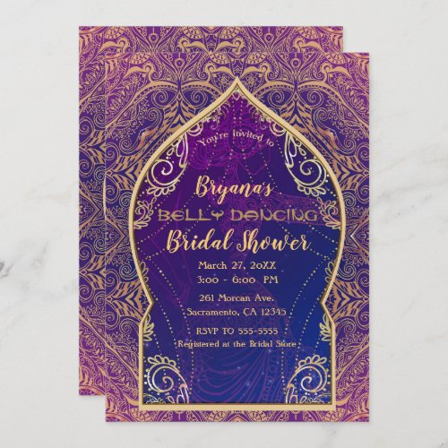 Purple Gold Moroccan Belly Dancing Bridal Shower Invitation