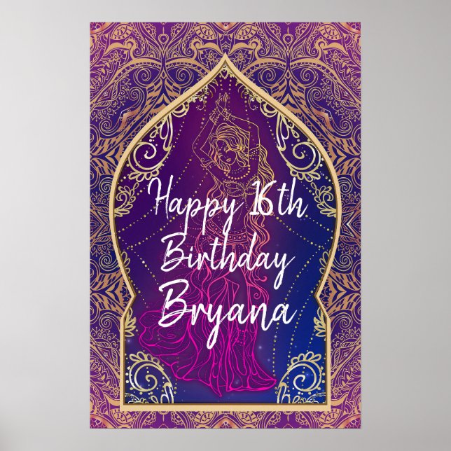 Purple & Gold Moroccan Belly Dancing Party Banner Poster (Front)