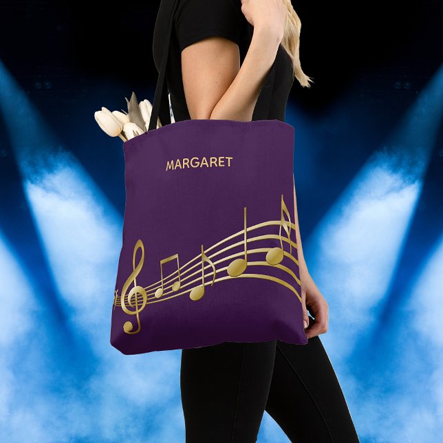 Purple gold music notes name tote bag (Creator Uploaded)