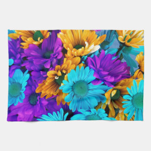 Purple Gold N Turquoise Daisies Towel