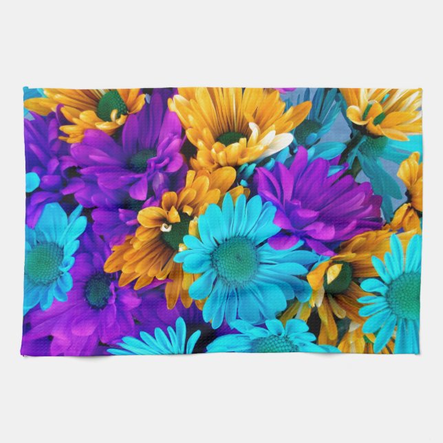 Purple Gold N Turquoise Daisies Towel (Horizontal)