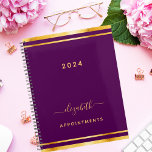 Purple gold name minimalist 2024 planner<br><div class="desc">A stylish girly and feminine dark purple colored background with a faux gold frame. Personalize and add a year, name, and title. A planner for organizing business clients, to do lists, or your daily life. The name is written with a large trendy hand lettered script with swashes. To keep the...</div>