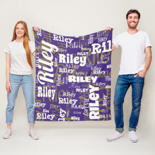 Purple Gold Name Repeat Typography Sports Team Fleece Blanket