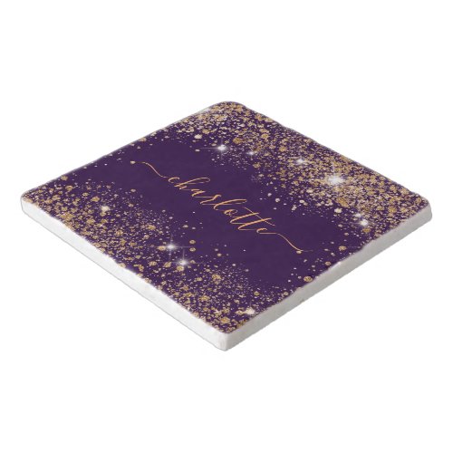 Purple gold name script trivet