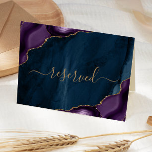 Purple Gold Navy Blue Agate Reserved Wedding Place Card