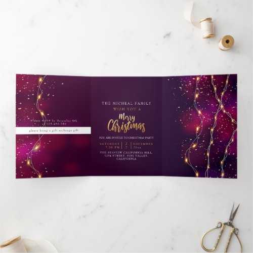 Purple gold Neon Custom Christmas new year invite