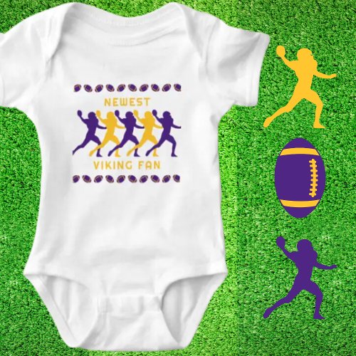 Purple Gold Newest Viking Fan Football Player Baby Bodysuit