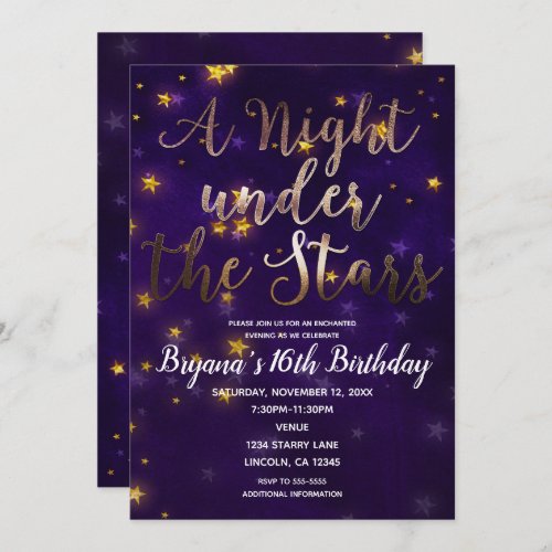 Purple  Gold Night Under The Stars Celestial Invitation