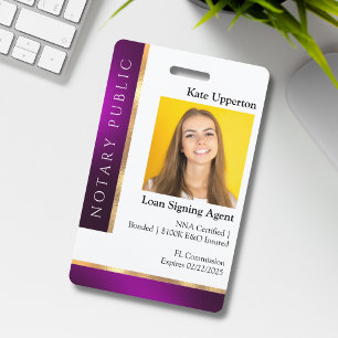 Purple & Gold Notary template for ID Badge