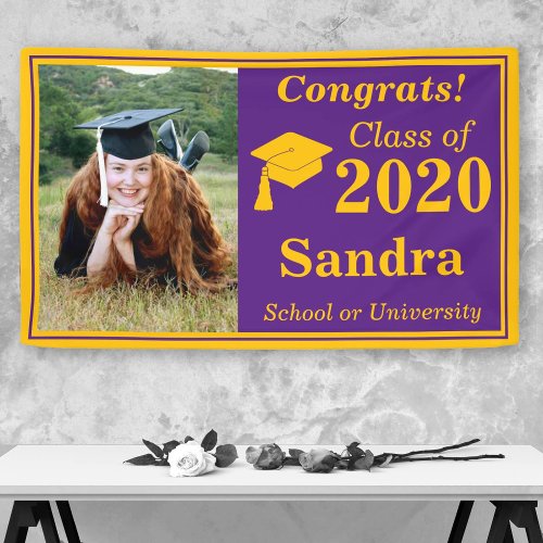 Purple Gold One Photo Class of 2023 Graduation Banner