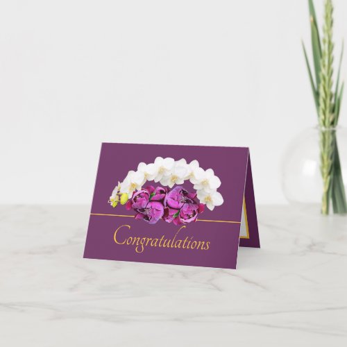 Purple Gold Orchid  Peony Bouquet Congratulations Card