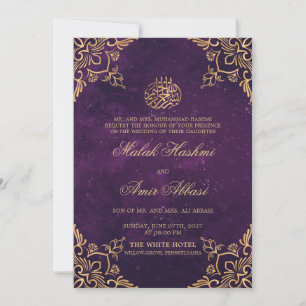 Purple Gold Oriental Design Islamic Muslim Wedding Invitation