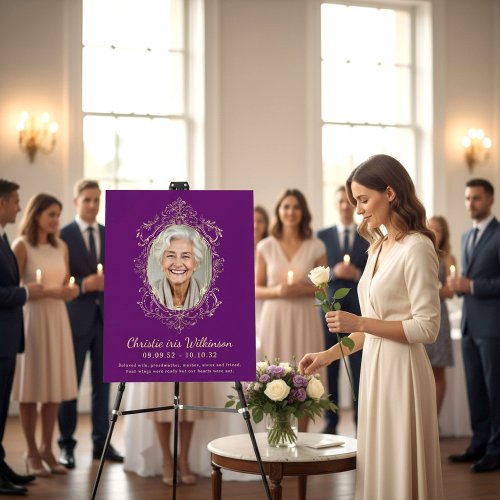 Purple Gold Ornate Memorial Photo Display Foam Board
