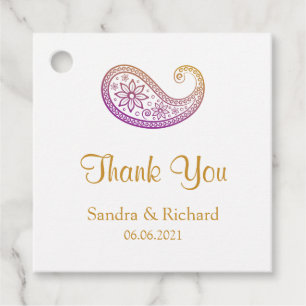 Purple & Gold Paisley Indian Wedding Thank You Favor Tags