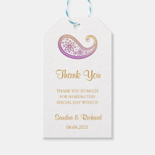 Purple & Gold Paisley Indian Wedding Thank You Gift Tags