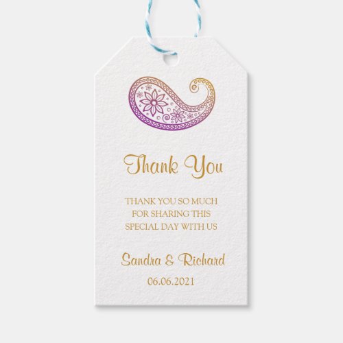 Purple  Gold Paisley Indian Wedding Thank You Gift Tags