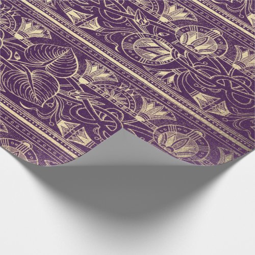 Purple Gold Papyrus Antique Egyptian Floral Lotus Wrapping Paper