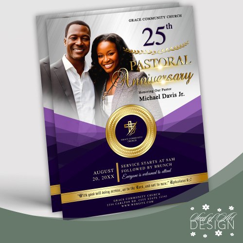 Purple  Gold Pastoral Anniversary Church Event Flyer