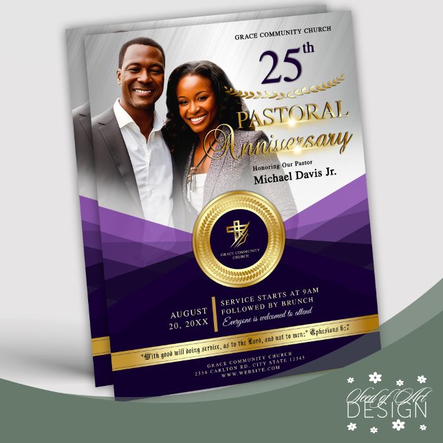 Purple & Gold Pastoral Anniversary Church Event Flyer (Creator Uploaded)