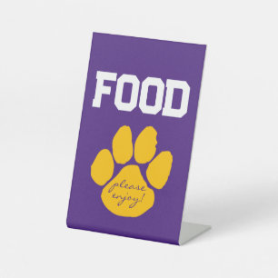 Purple & Gold Pawprint Food Table Graduation Pedestal Sign