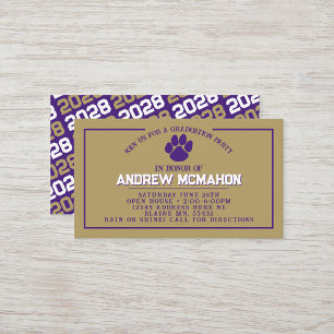 Purple & Gold Pawprint Mini Graduation Invites
