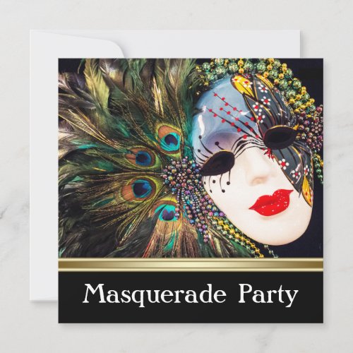 Purple Gold Peacock Feather Mask Masquerade Party Invitation