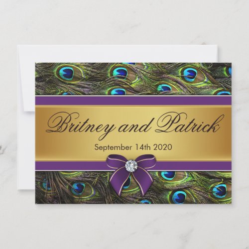 Purple &amp; Gold Peacock Feather Wedding Invitations