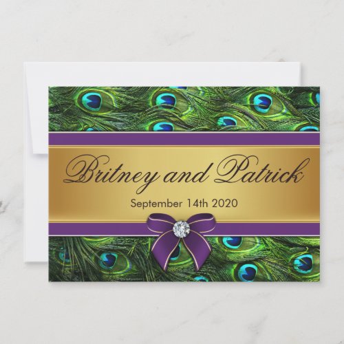 Purple &amp; Gold Peacock Feather Wedding Invitations