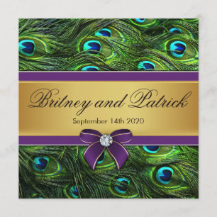 Purple & Gold Peacock Feather Wedding Invitations