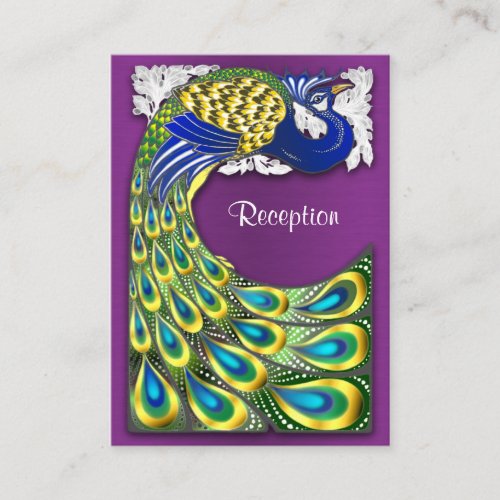 Purple &amp; Gold Peacock Wedding Reception Cards Business Card
