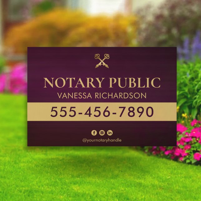 Purple & Gold Pens Gold Mobile Notary Yard Sign (Creator Uploaded)