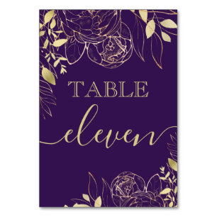 Purple & Gold Peony Modern Floral Wedding Table Number