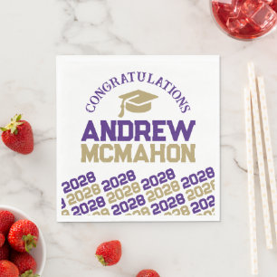Purple & Gold Personalized Graduation Party Paper Napkins