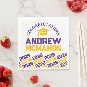 Purple & Gold Personalized Graduation Party Paper Napkins